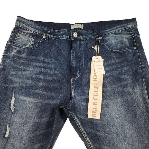 Blue Cult Jeans Mens 44X32 Moto Distressed Stretch Blue NWT Style 12FUS09-X - Picture 3 of 7